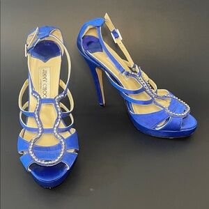 Vintage JIMMY CHOO LONDON Royal Blue Strappy Crystal Strap 4inch Y2K Party Heels